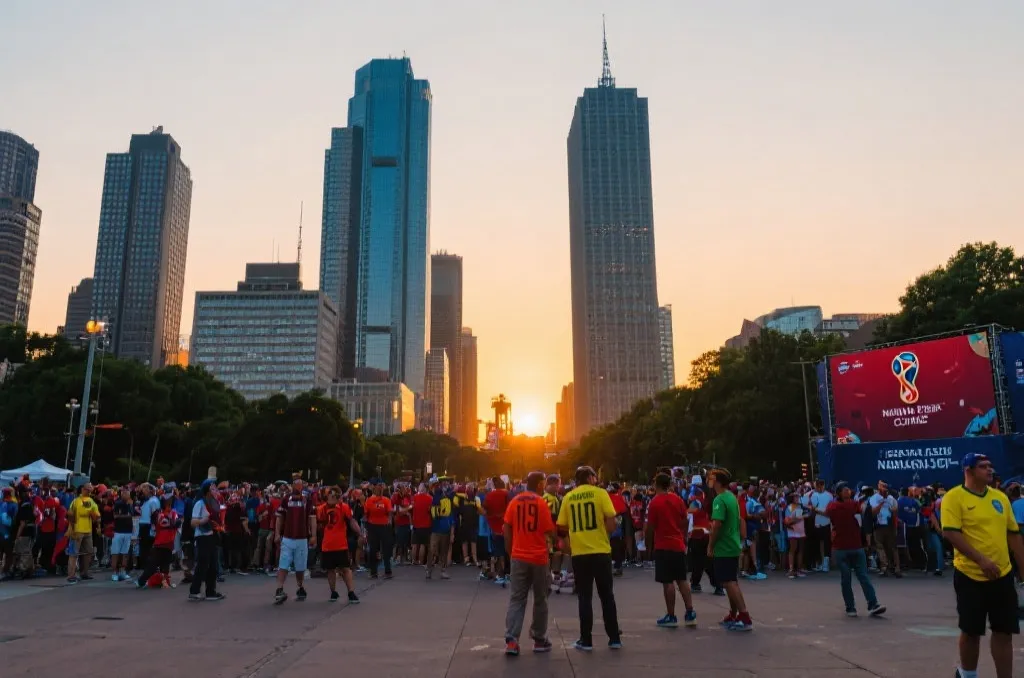 世界杯开幕日前夕的北美城市街景与球迷氛围